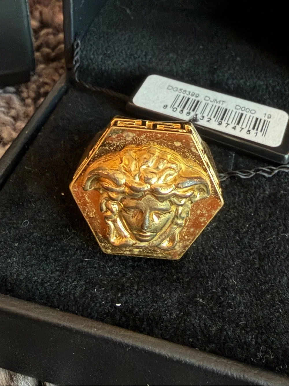 Versace Men's Gold Medusa Hexagonal Signet Ring